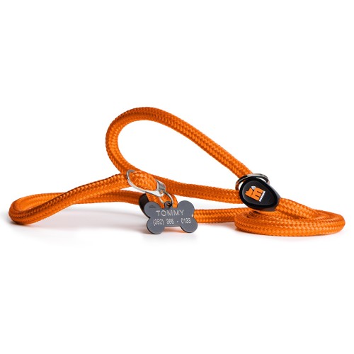 Correa de entrenamiento naranja para perro en cuerda de la colección memopet en poliéster con tecnología NFC.