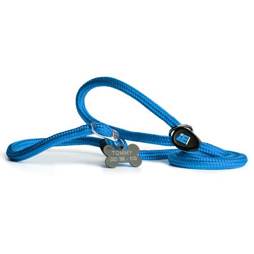 Laisse corde d'entraînement bleu pour chien de la collection memopet avec technologie NFC.