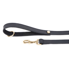 Laisse Ginevra en Cuir Noir avec Finitions Dorées