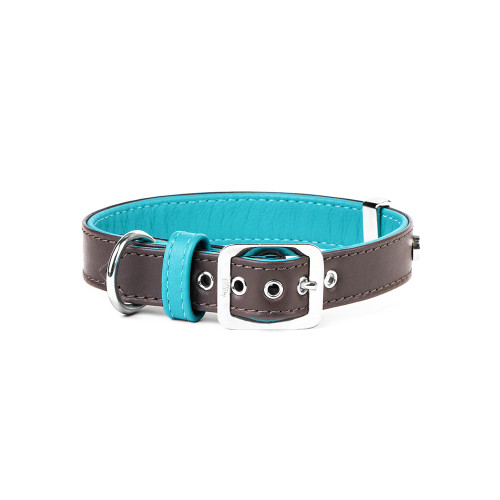 Collar Hermitage en Piel Genuina Marrón y Turquesa