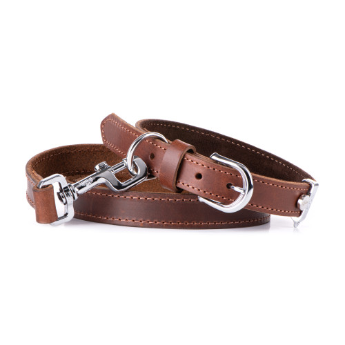 Collier Ginevra en Cuir Marron avec Finitions Chrome