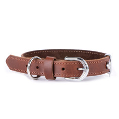 Halsband Ginevra in braunem Leder mit Chrom-Finish