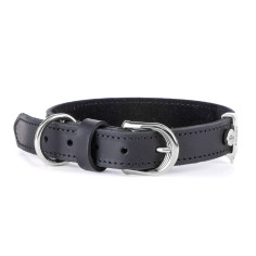 Collar Ginevra en Cuero Negro con Detalles Cromados