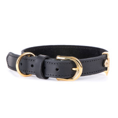 Collier Ginevra en Cuir Noir avec Finitions Dorées