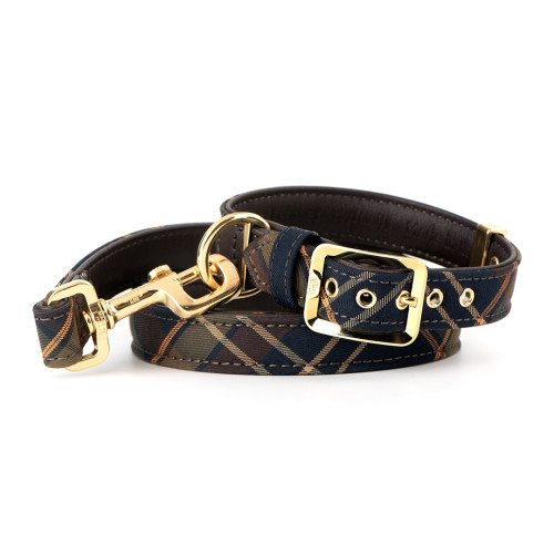 Collier Hermitage Tartan en Cuir Véritable Marron