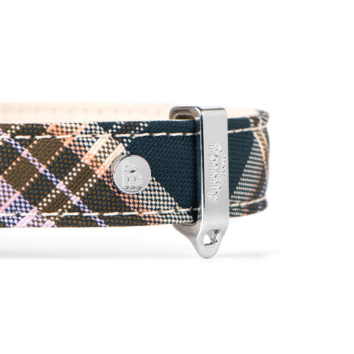 Hermitage-Tartan-Halsband aus echtem cremefarbenem Leder