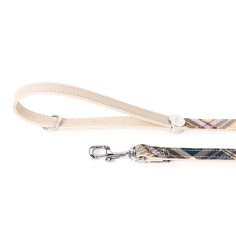 Hermitage-Tartan-Leine aus echtem cremefarbenem Leder