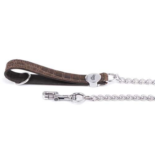 Laisse Tucson en Cuir Véritable avec Chaîne Taupe