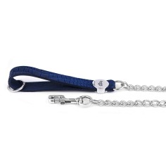 Laisse Tucson en Cuir Véritable avec Chaîne Bleu