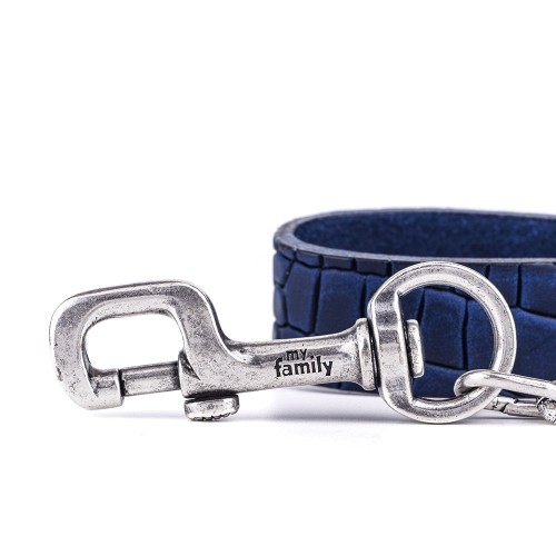 Laisse Tucson en Cuir Véritable avec Chaîne Bleu