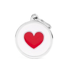 Medaglietta Charms Cerchio Grande Bianco con Cuore Rosso