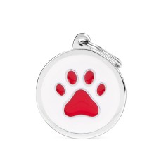Medaglietta Charms Cerchio Grande Bianco con Zampa Rossa
