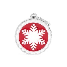Placa Charms Círculo Grande Rojo con Copo de Nieve Blanco