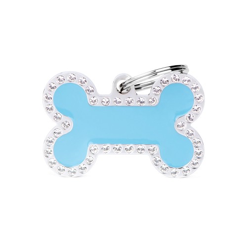 Placa Glam Hueso Grande Celeste con Strass