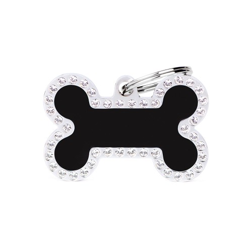 Placa Glam Hueso Grande Negro con Strass