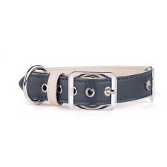 Collier Hermitage en Cuir Véritable Bleu et Crème