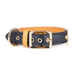 Collar Hermitage de Cuero Auténtico en Negro y Ocre